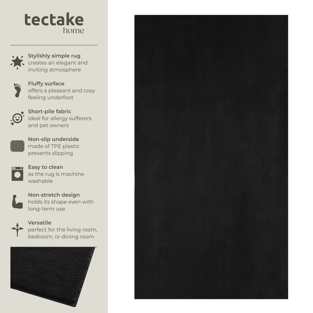 tectake Zonelle Black Short Pile Ultra Soft Rug 150 x 80cm Image 7