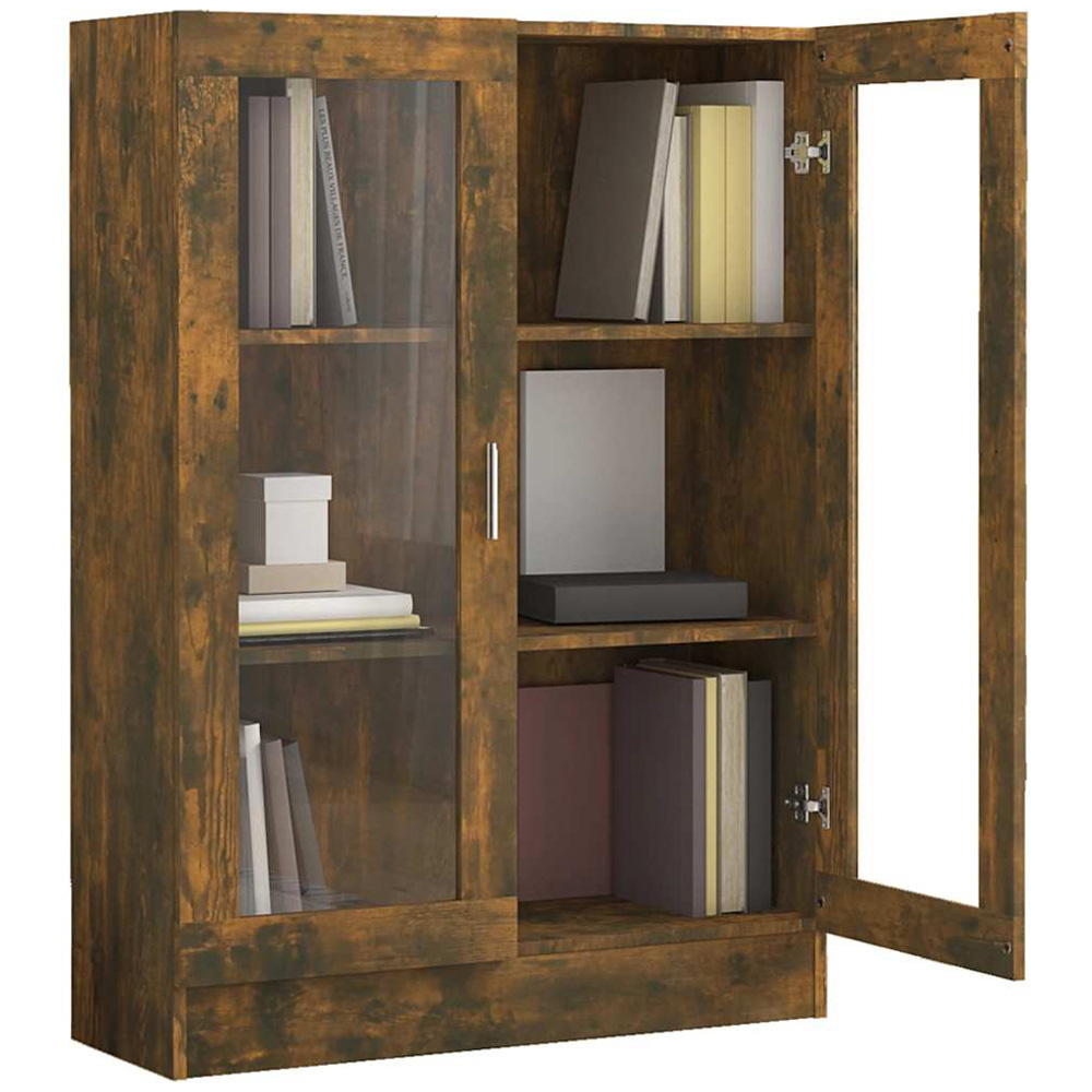 vidaXL 2 Door 3 Shelf Smoked Oak Vitrine Cabinet Image 3