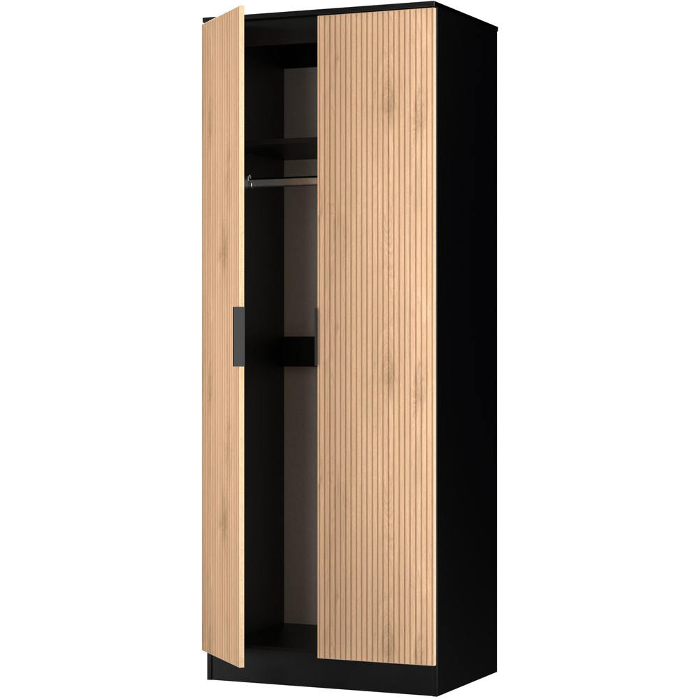 Crowndale Java 2 Door Slatt Effect and Black Tall Wardrobe Ready Assembled Image 6