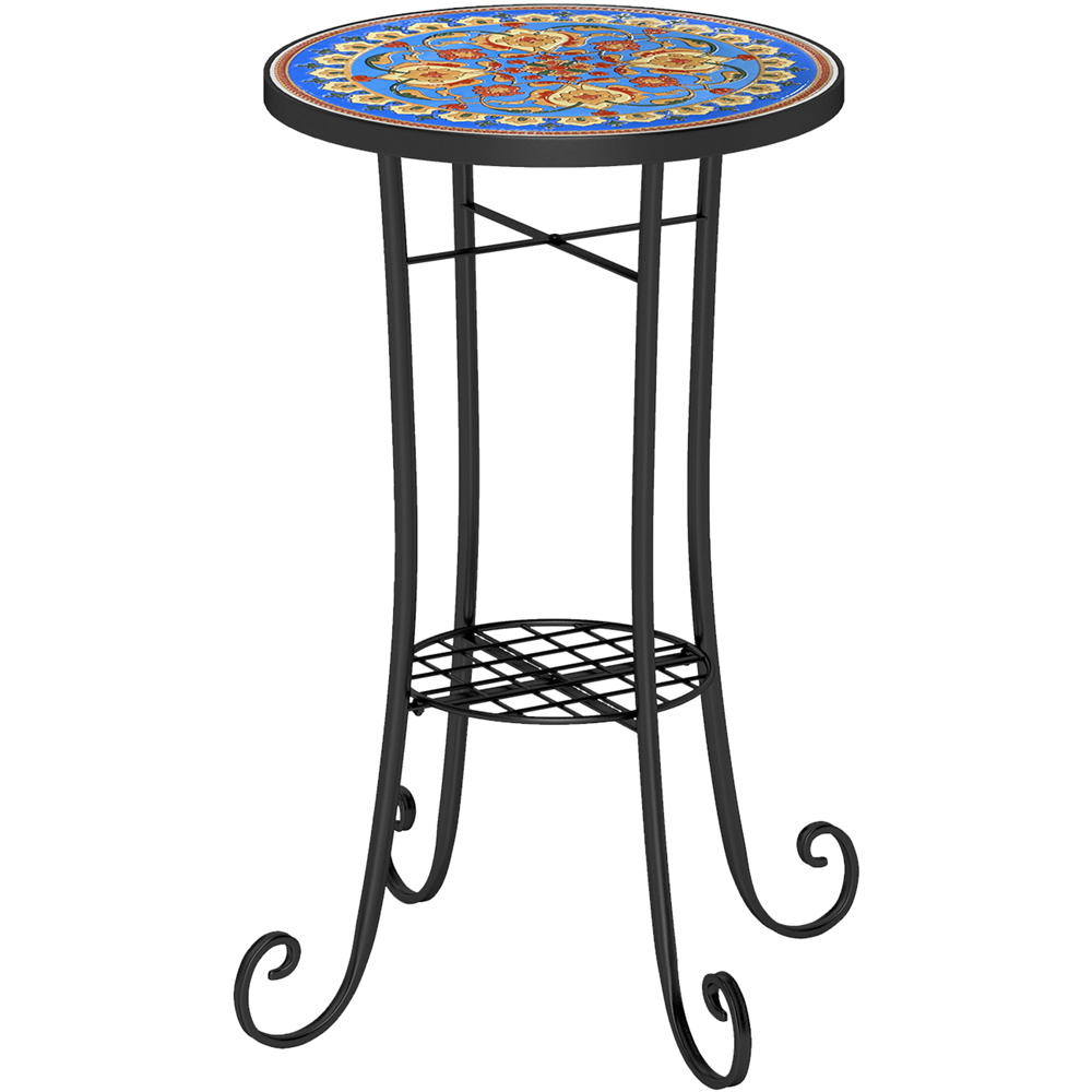 Outsunny Single Shelf Blue Round Mosaic Garden Side Table Image 2