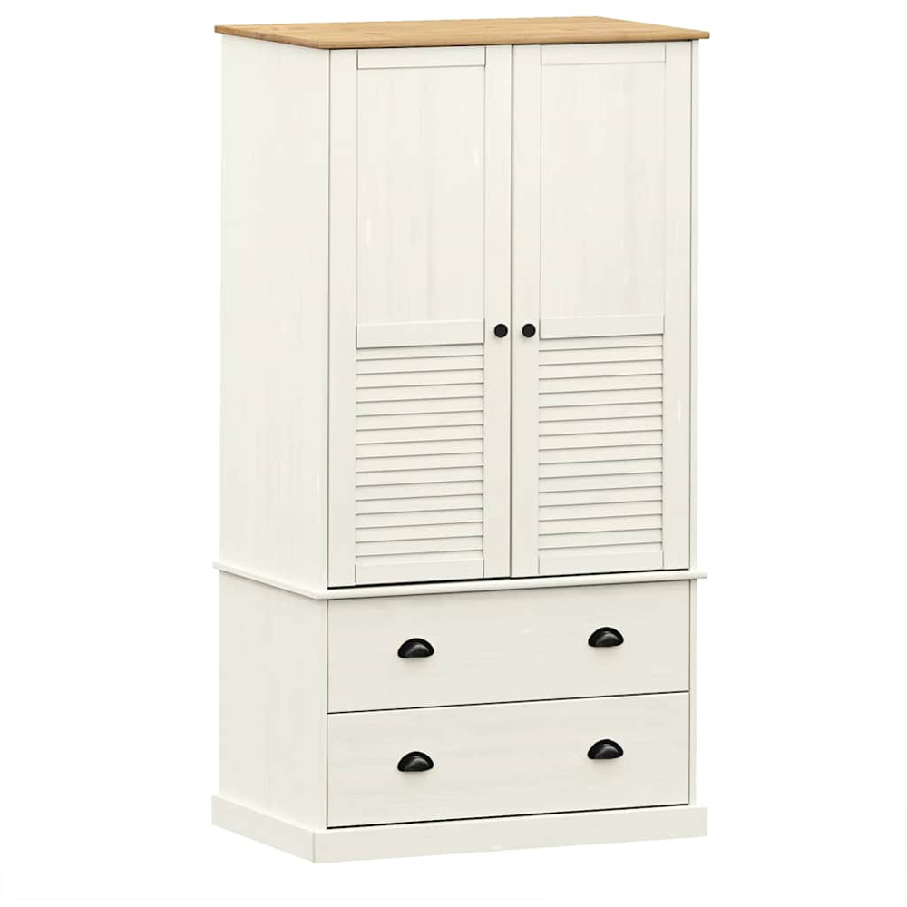 vidaXL Vigo 2 Door 2 Drawer White Solid Pine Wood Wardrobe Image 2
