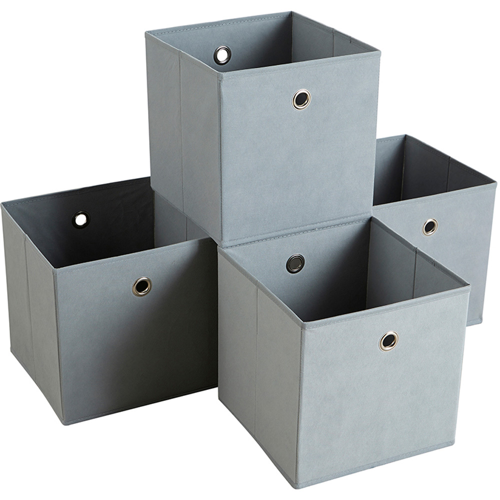 Home Source Grey Fabric Cube Storage Box 4 Pack Image 1