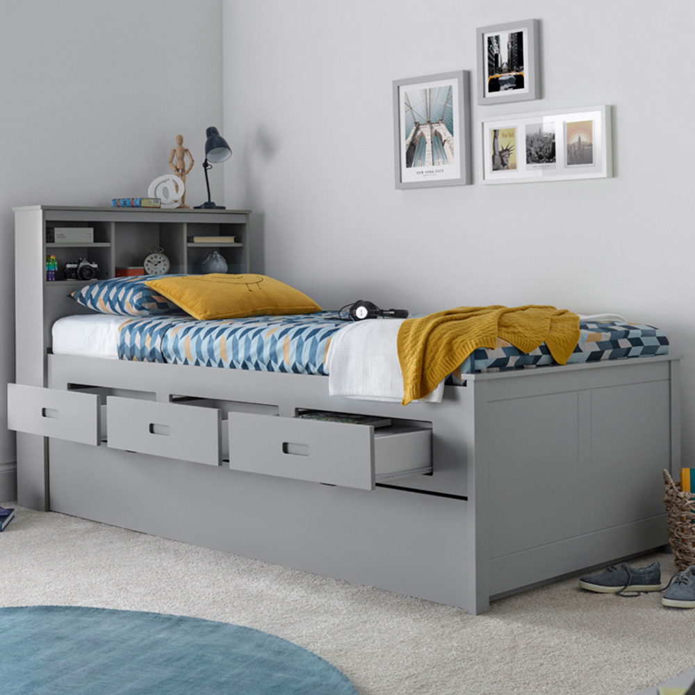 Veera Single Grey Guest Bed and Trundle with Orthopaedic Mattresses Image 1