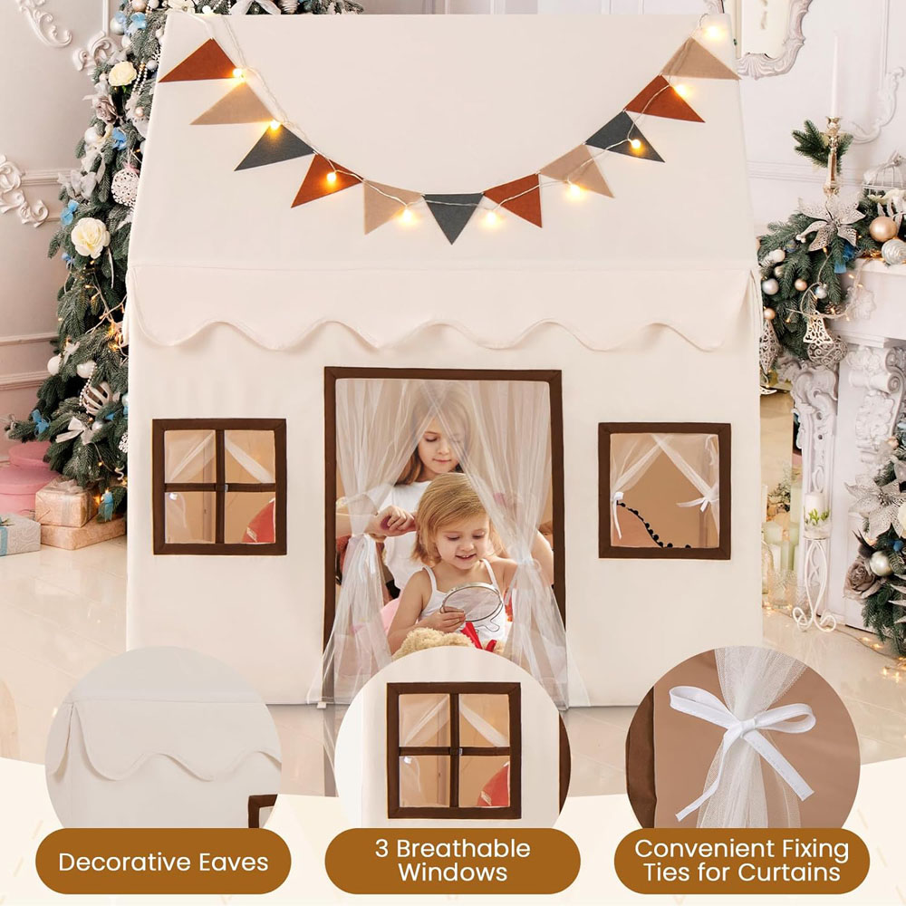 Costway 3 Person Toddler Playhouse Tent with Padded Non Slip Mat Beige Image 5