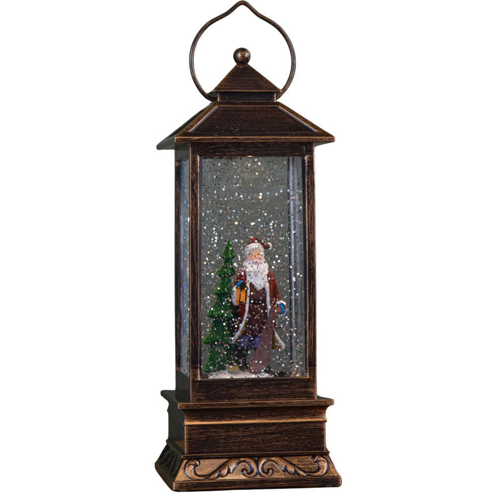 Samuel Alexander Warm White LED Bronze Christmas Water Spinner Lantern with Santa 27cm Image 1