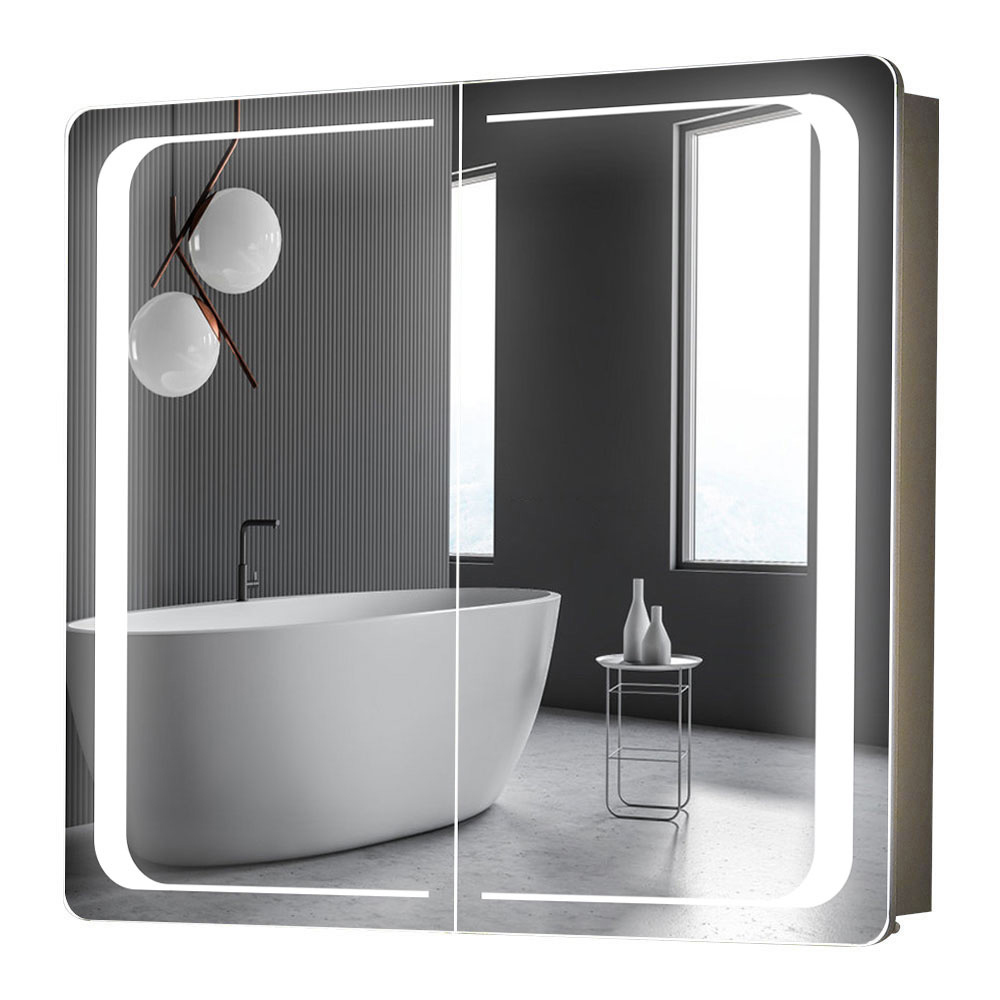 Living and Home Black 2 Door Curved Corner LED Mirror Bathroom Cabinet Image 4
