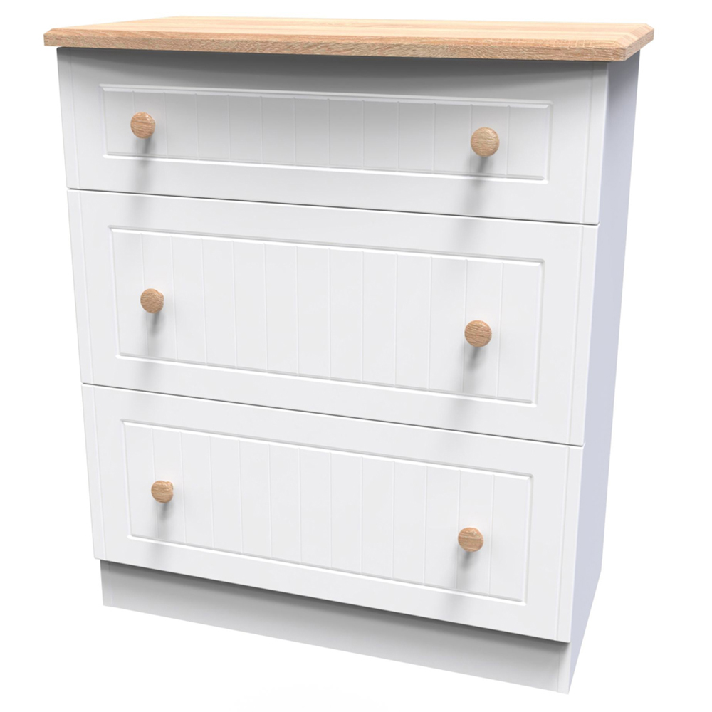 Crowndale Warwick 3 Drawer White Ash and Oak Deep Chest of Drawers Image 4