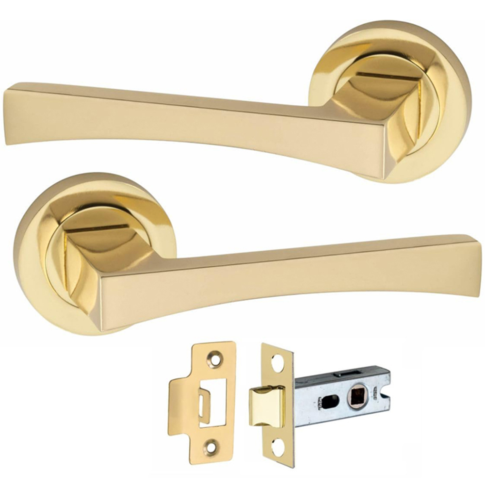 Golden Grace Electro Brass Wave Door Handles Set 52mm 5 Pack Image 2