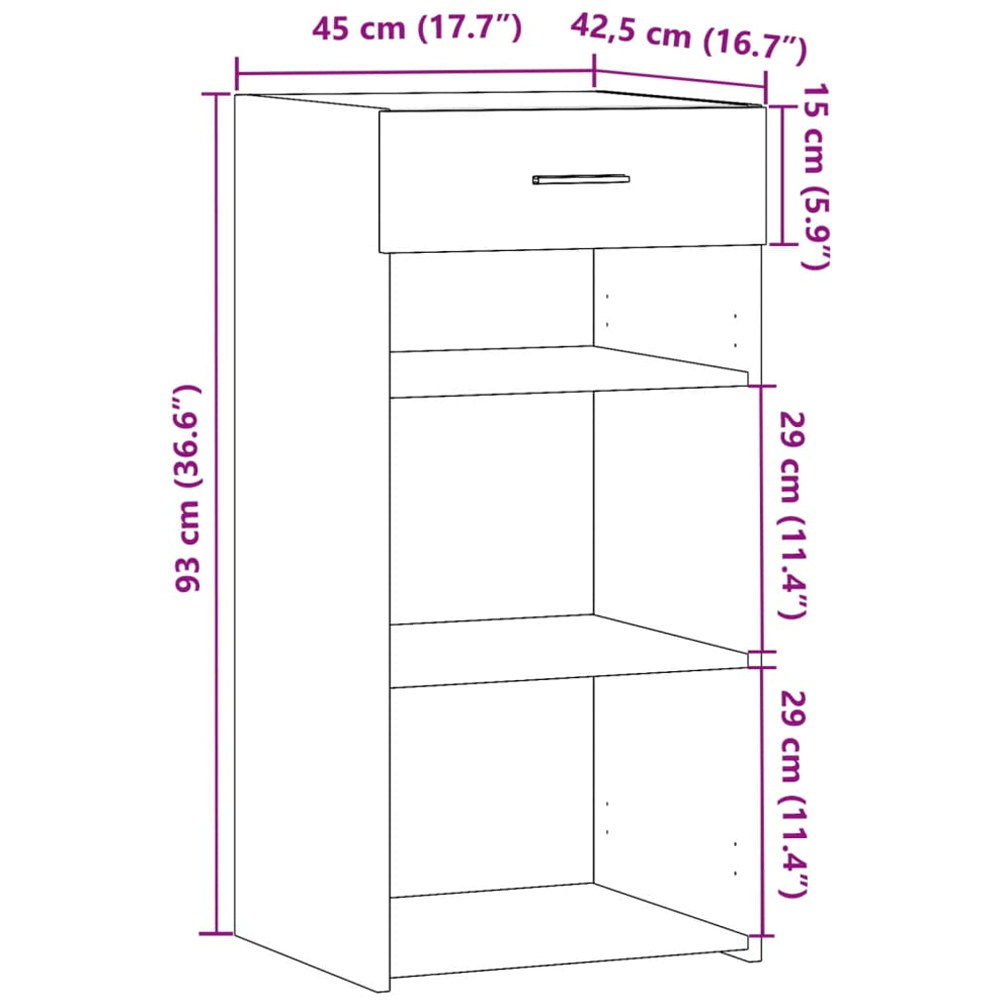 vidaXL Single Drawer 3 Shelf Sonoma Oak Slim Sideboard Image 9
