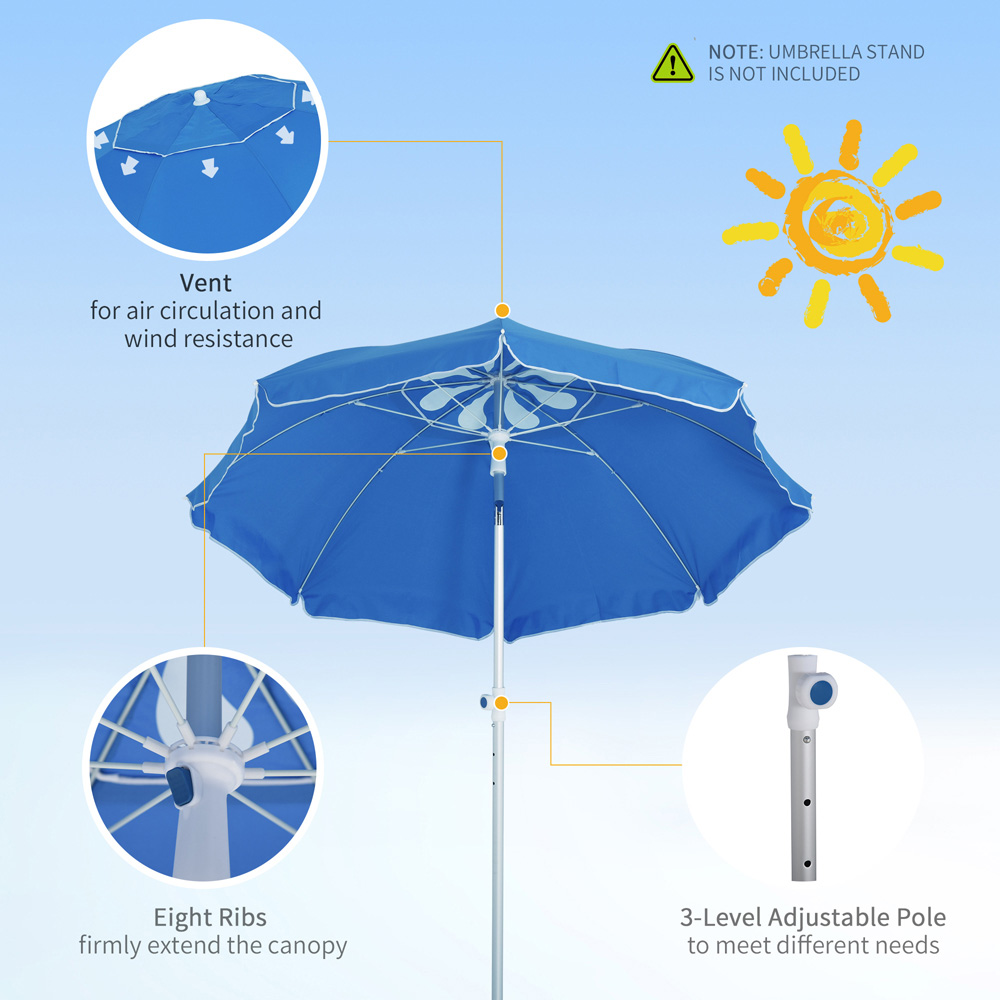 Outsunny Blue Arched Beach Umbrella Parasol with Adjustable Tilt and Carry Bag 1.9m Image 5