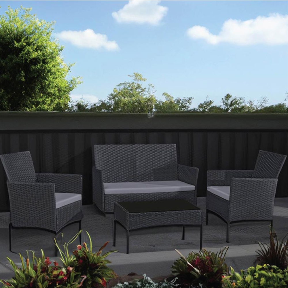 4 Piece Black Rattan Effect Sofa and Table Set Wilko