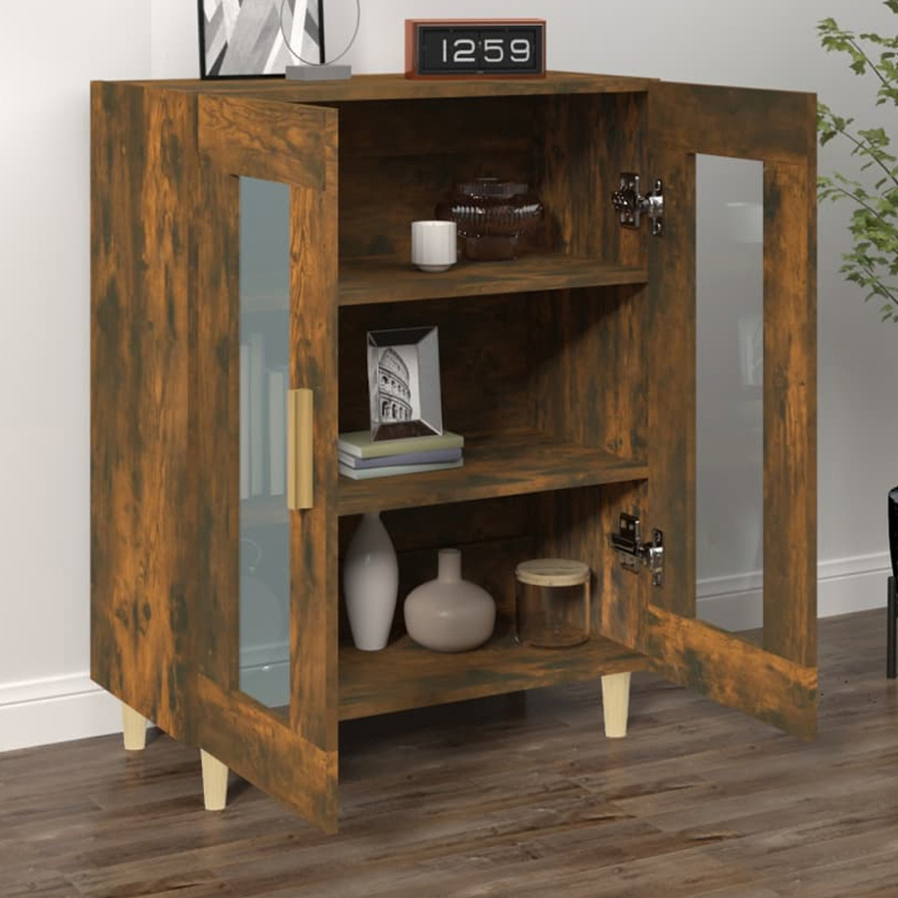 vidaXL 2 Glass Door Smoked Oak Sideboard with Wooden Legs Image 1