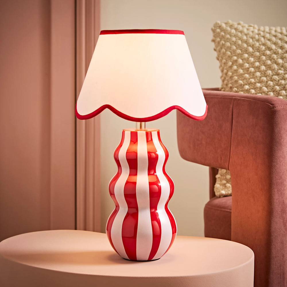 ValueLights Everie Green Stripe Scallop Shade Table Lamp with Bulb Image 6