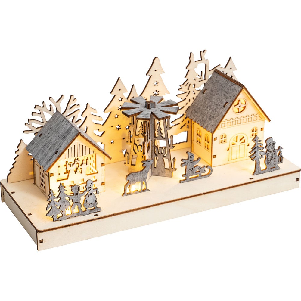 Xmas Haus LED Light Up Wooden Festive Scene Image 1