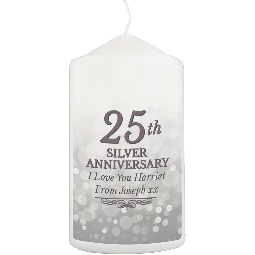 Personalised Memento Personalised 25th Silver Anniversary Pillar Candle Image 1