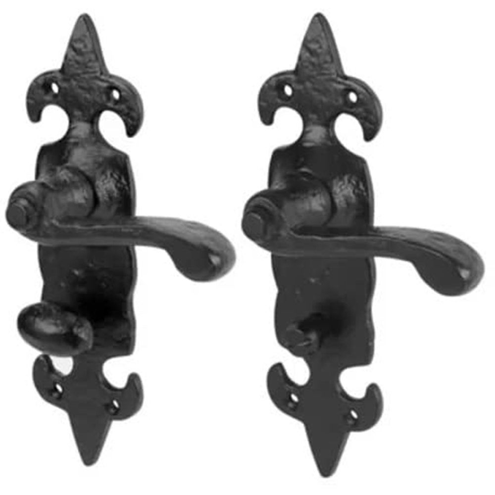 Golden Grace Black Antique Fleur De LYS Bathroom Door Handle Set Image 2