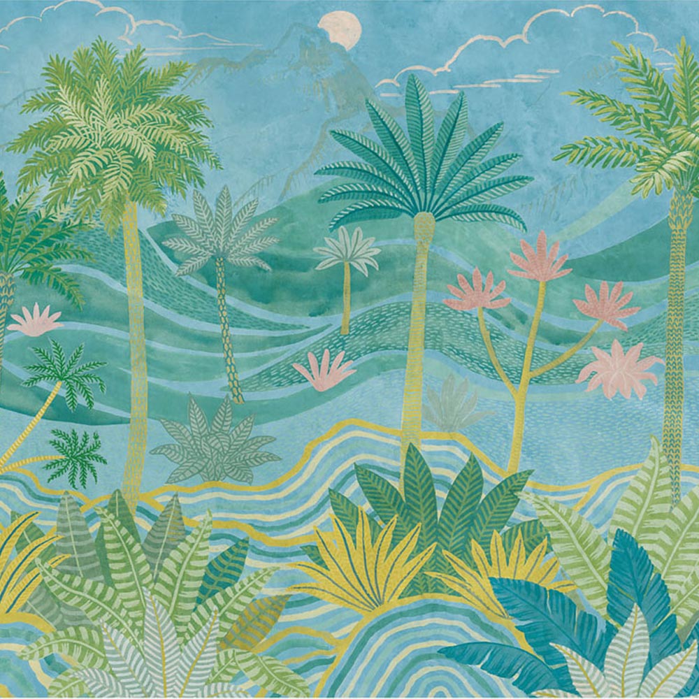 Grandeco Palm Spring Scene Blue 7 Lane Wall Mural Image 3