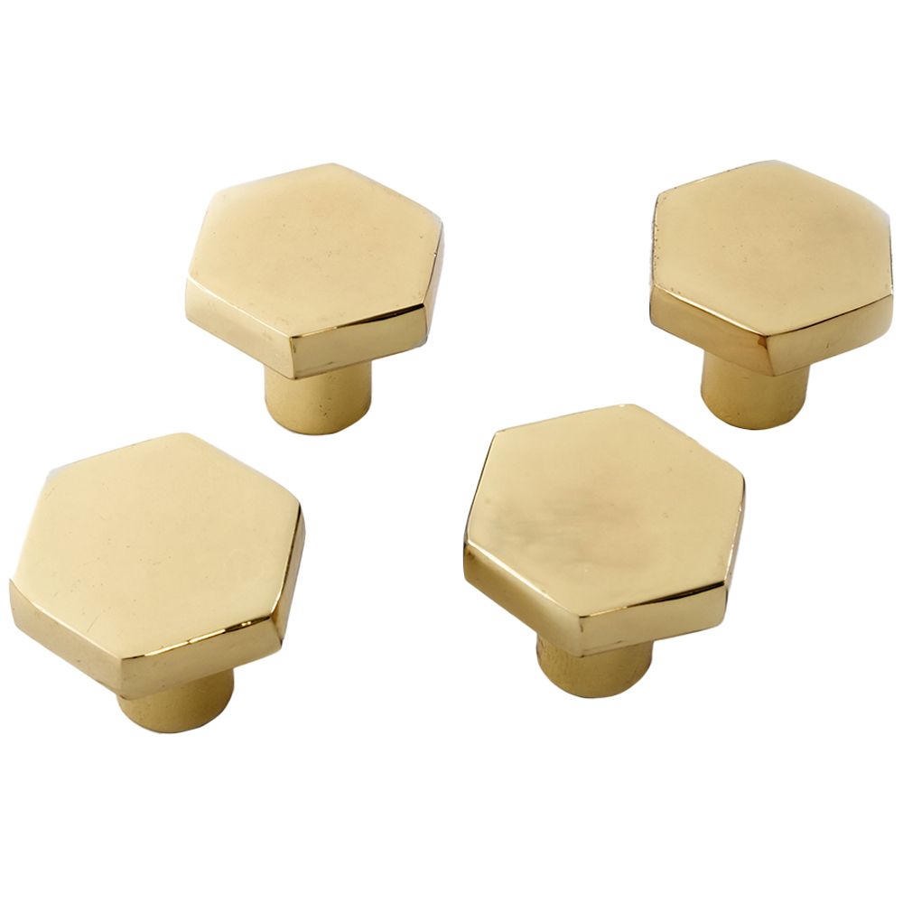 Wilko Scandi Hexagonal Gold Door Knob 4 Pack Image 1