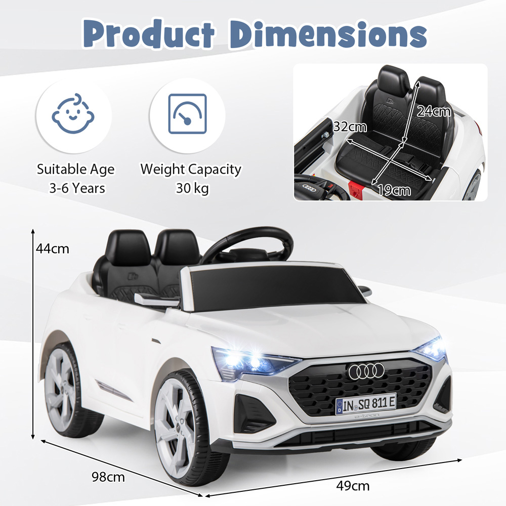 Costway Kids White Licensed Audi SQ8 Ride On Car with Remote Control and 4 Wheels Suspension 12V Image 8