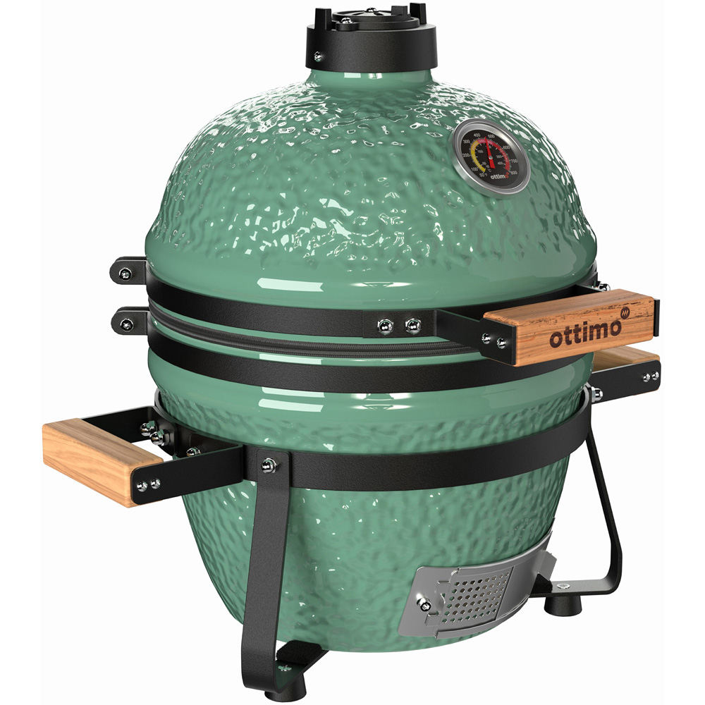 Ottimo Searsmith Green Ceramic Kamado BBQ with Bamboo Handle 13 inch Image 3