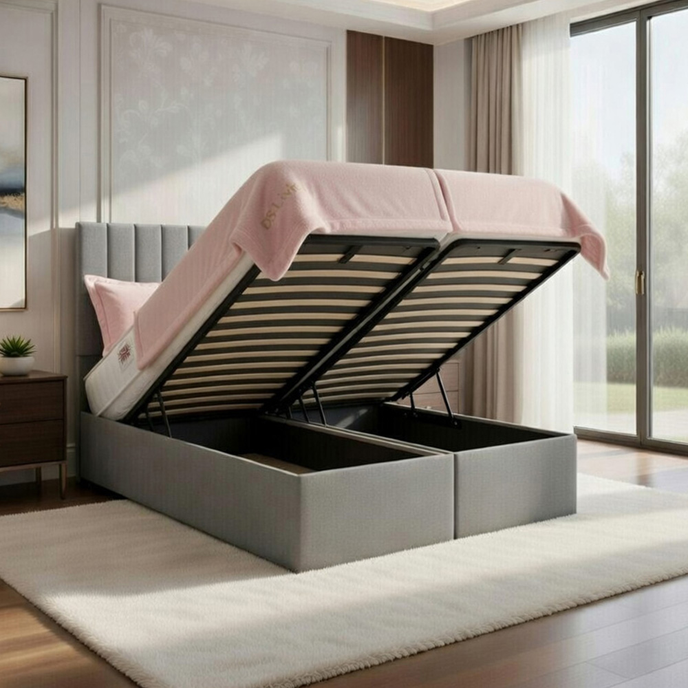 DS Living Aria Single Silver Plush Ottoman Bed Image 2