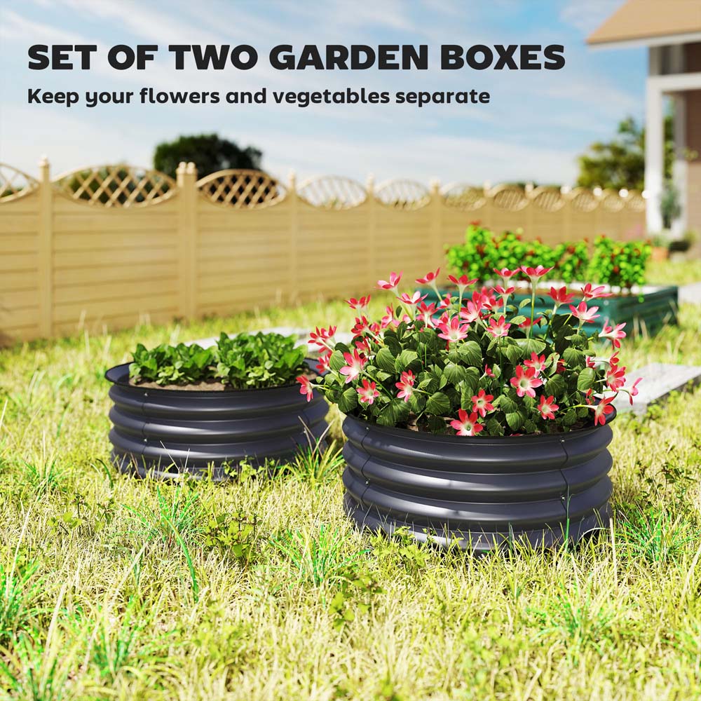 Outsunny Grey Galvanised Steel Raised Garden Bed Planter with Safety Edging 2 Pack Image 4