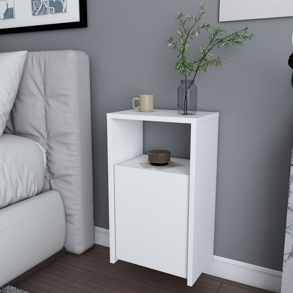 Decorotika Carlin Single Door Single Shelf White Bedside Table Image 6