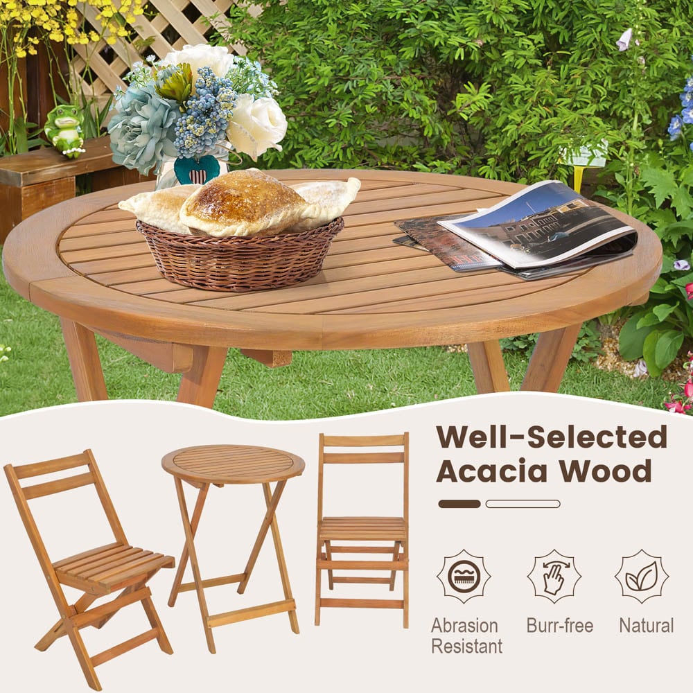 Costway Folding Patio Bistro Set with Slatted Tabletop Set of 3 Image 6