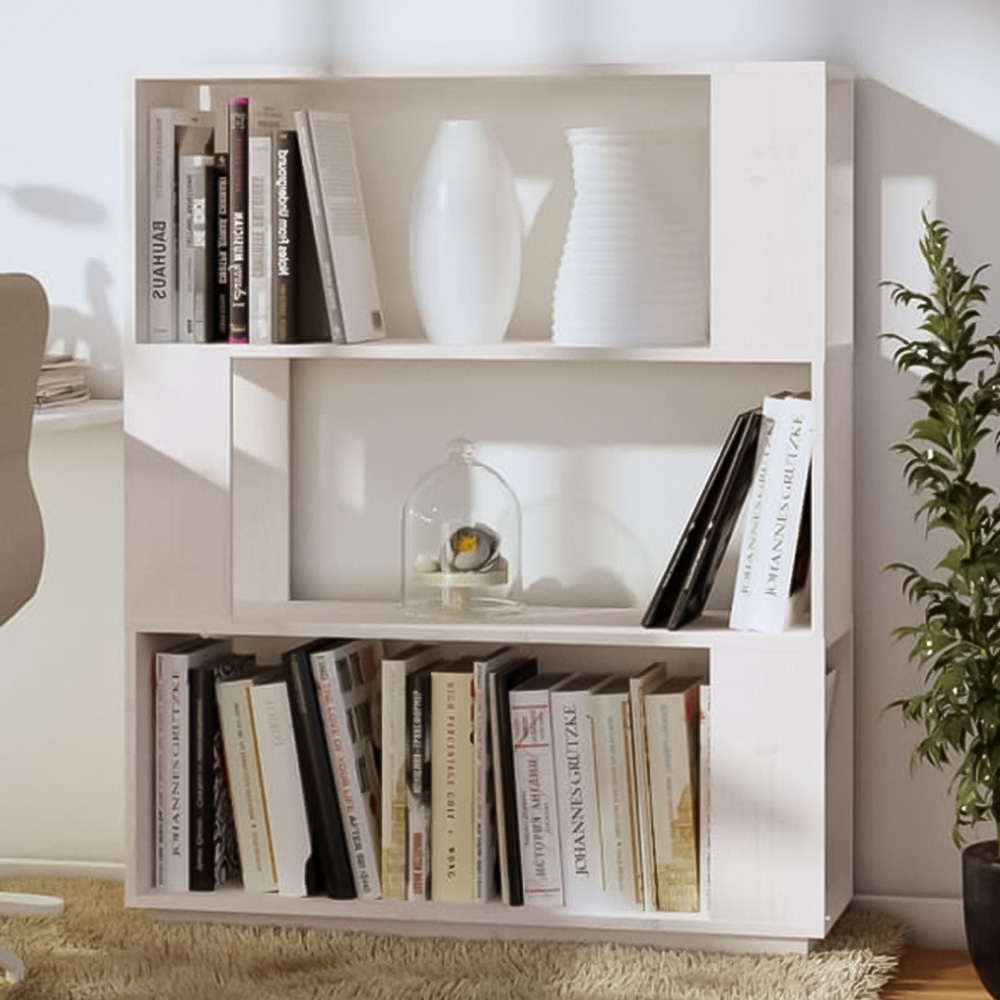 vidaXL 3 Shelf White Solid Pine Wood Bookcase Image 1