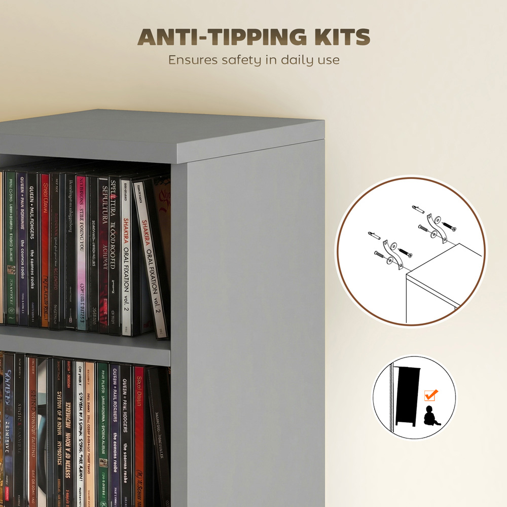 Portland 6 Shelf Light Grey Adjustable CD Storage Unit Set of 2 Image 6