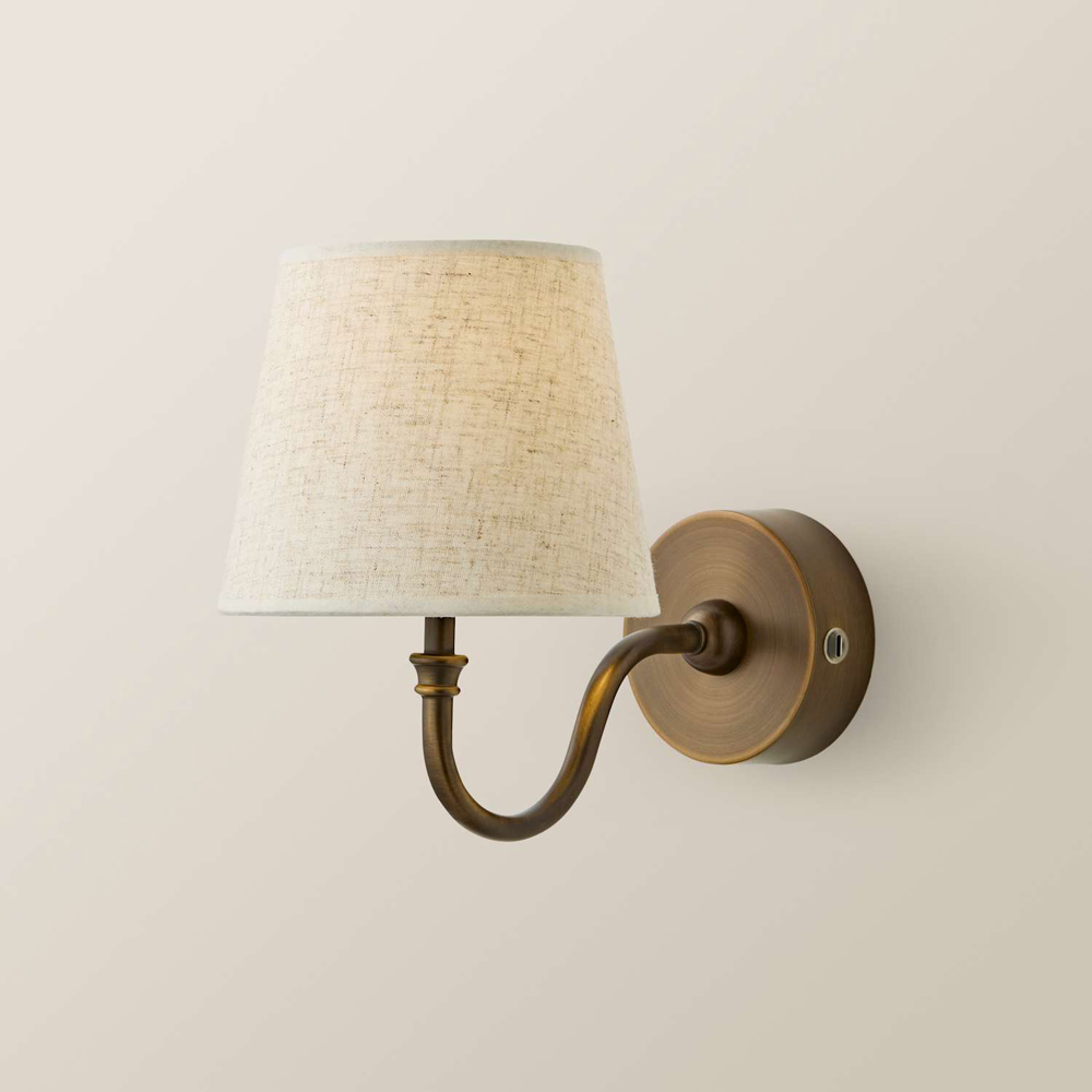 ValueLights Lowe Linen Taper Shade Portable Brass Rechargeable Wall Light with Bulb Image 3