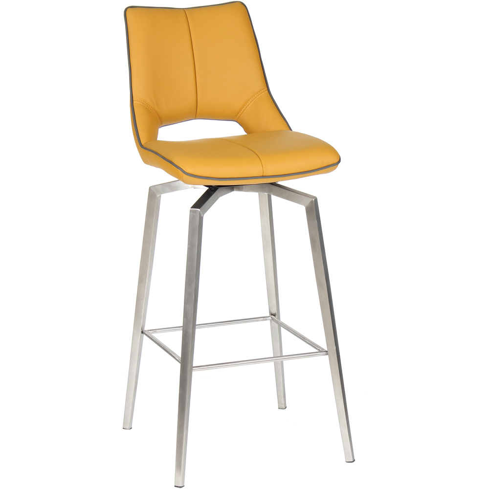 Mako Yellow Swivel Leather Effect Bar Chair Image 3