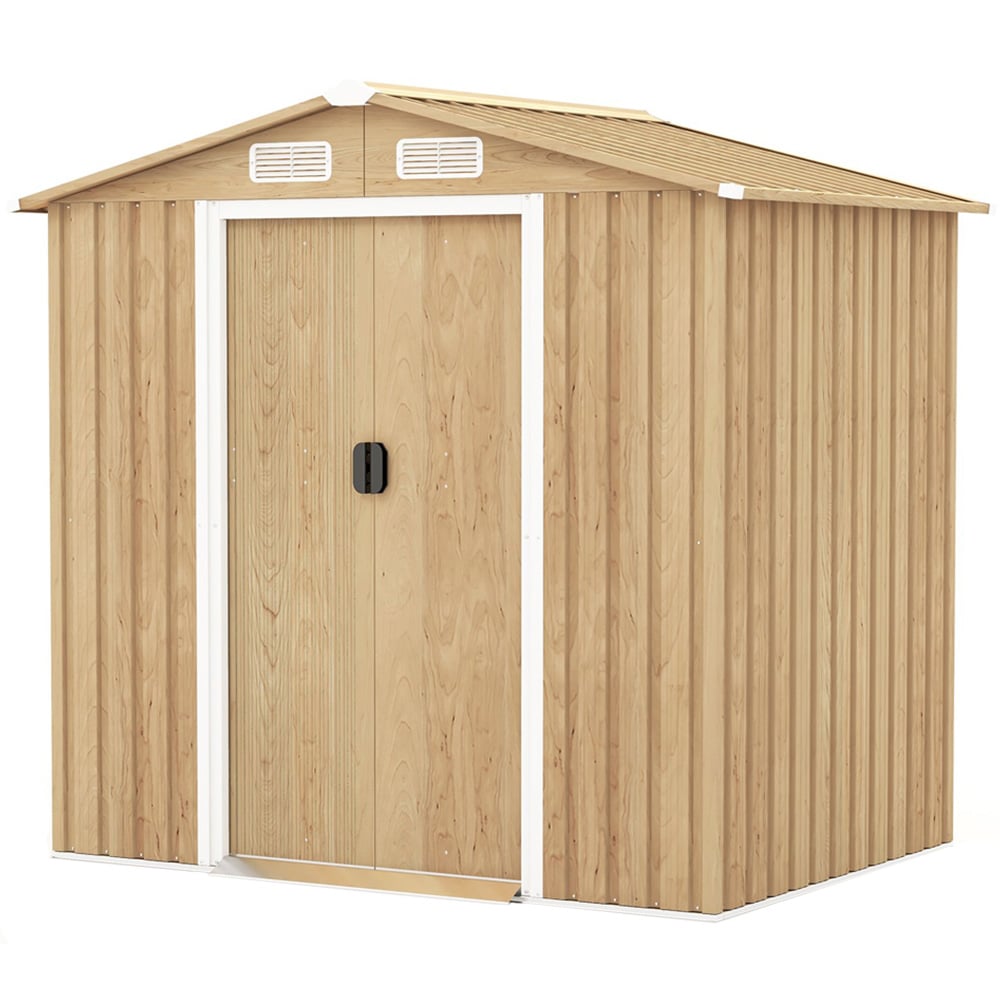 Costway Natural Outdoor Storage Shed with Lockable Door Image 1
