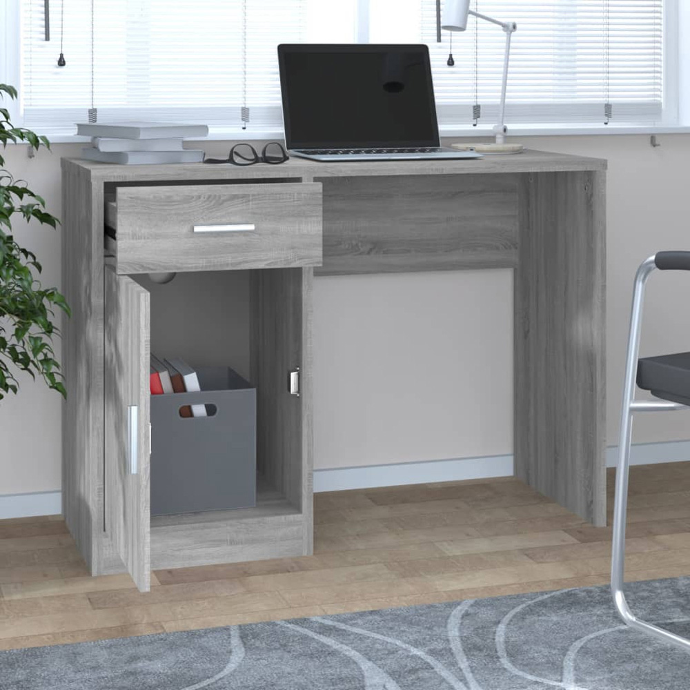 vidaXL Single Door Single Drawer Study Desk Grey Sonoma Image 5
