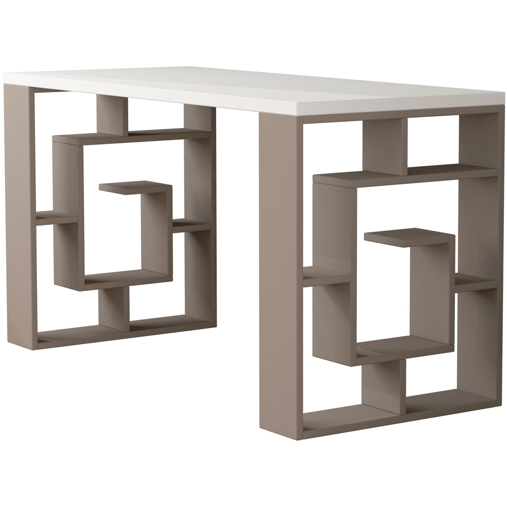 Decortie Labirent Bookshelf Leg Modern Computer Desk White and Mocha Grey Image 2