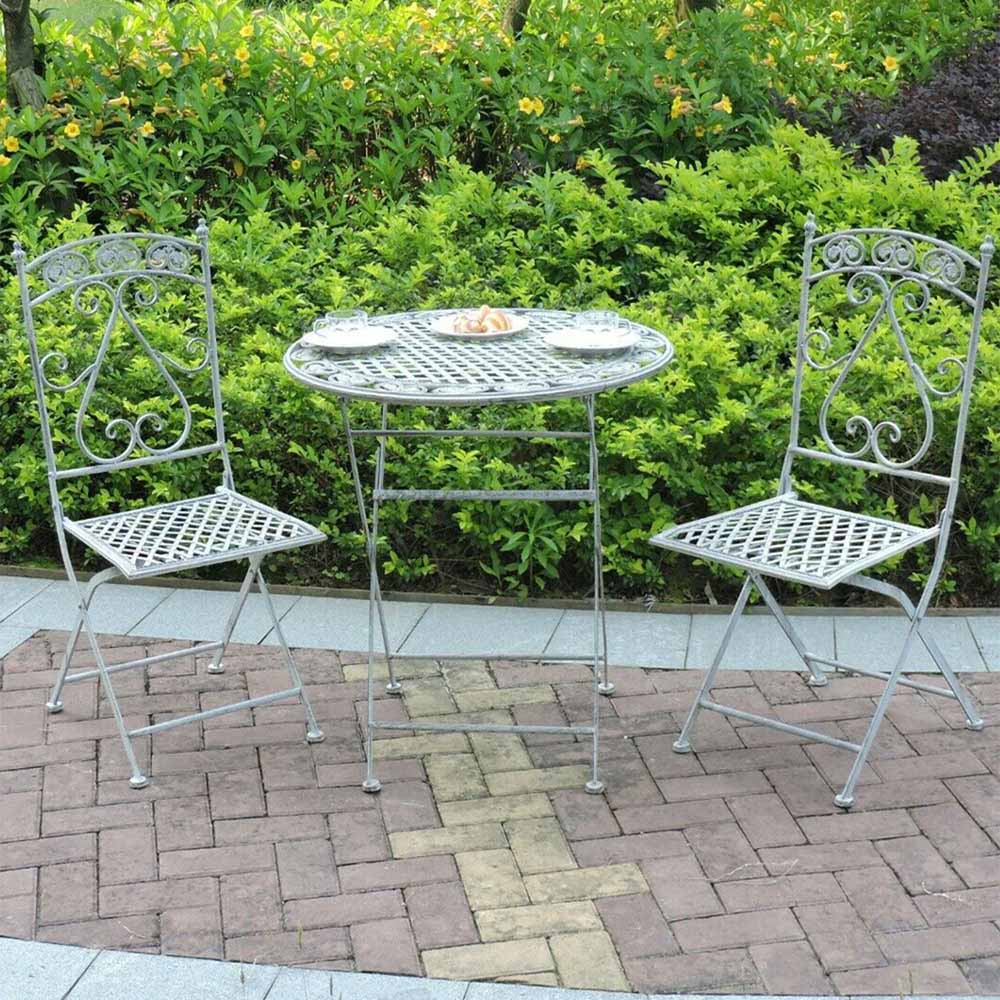 GlamHaus Milan 2 Seater Garden Bistro Set Antique Grey Image 7