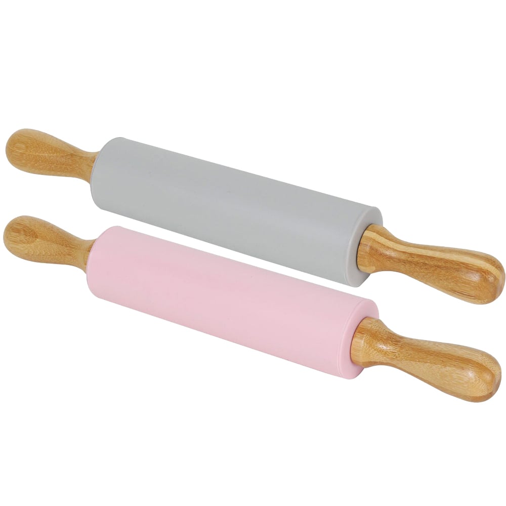 Single Silicone Rolling Pin with Bamboo Handles in Assorted styles Image 1