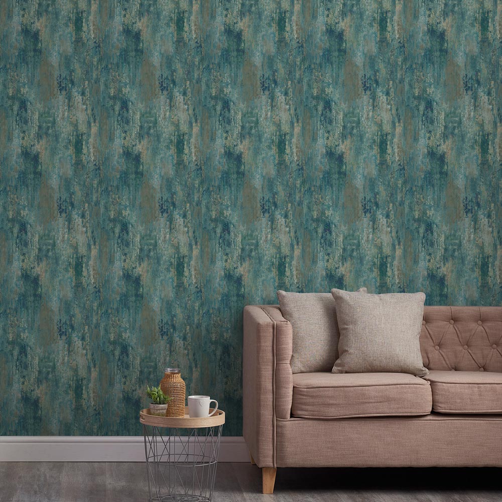 Grandeco Vincenzo Distressed Luxury Italian Plaster Green Wallpaper Image 3