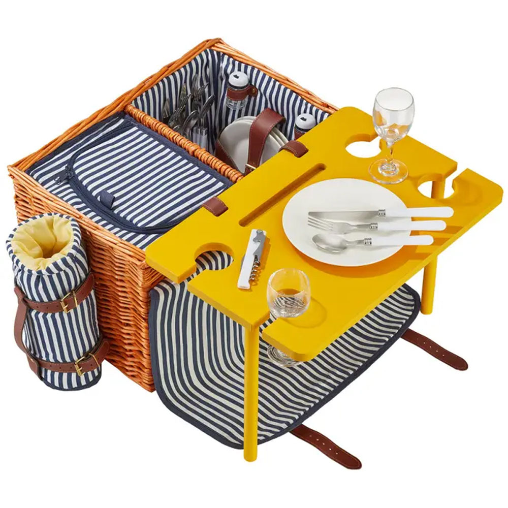 tectake Rugen 4 Person Picnic Basket with Cooler Compartment and Accessories Image 1