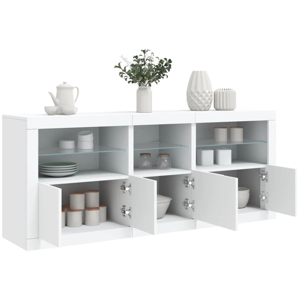 vidaXL 5 Door 6 Shelf White LED Sideboard 3 Piece Image 3