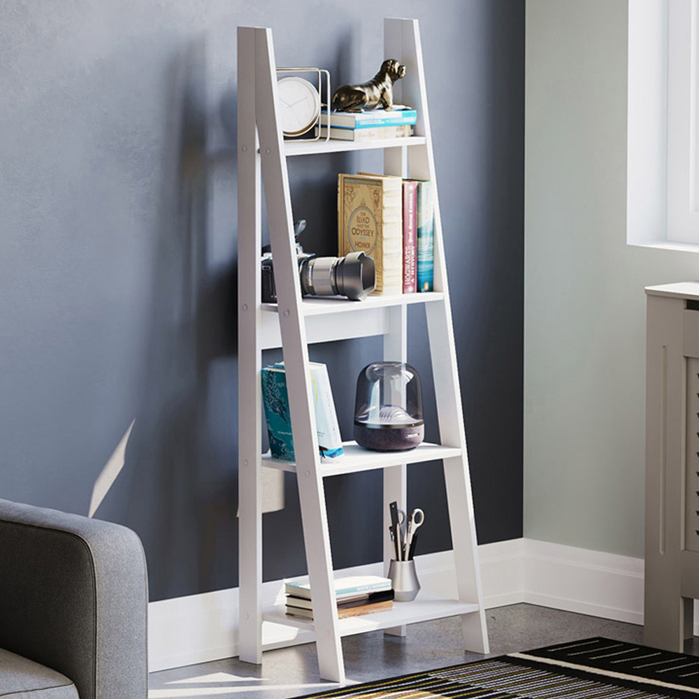 Vida Designs Bristol 4 Shelf White Ladder Bookcase Image 1