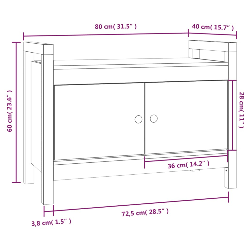 vidaXL 2 Door Honey Brown Solid Wood Pine Hall Bench Image 9