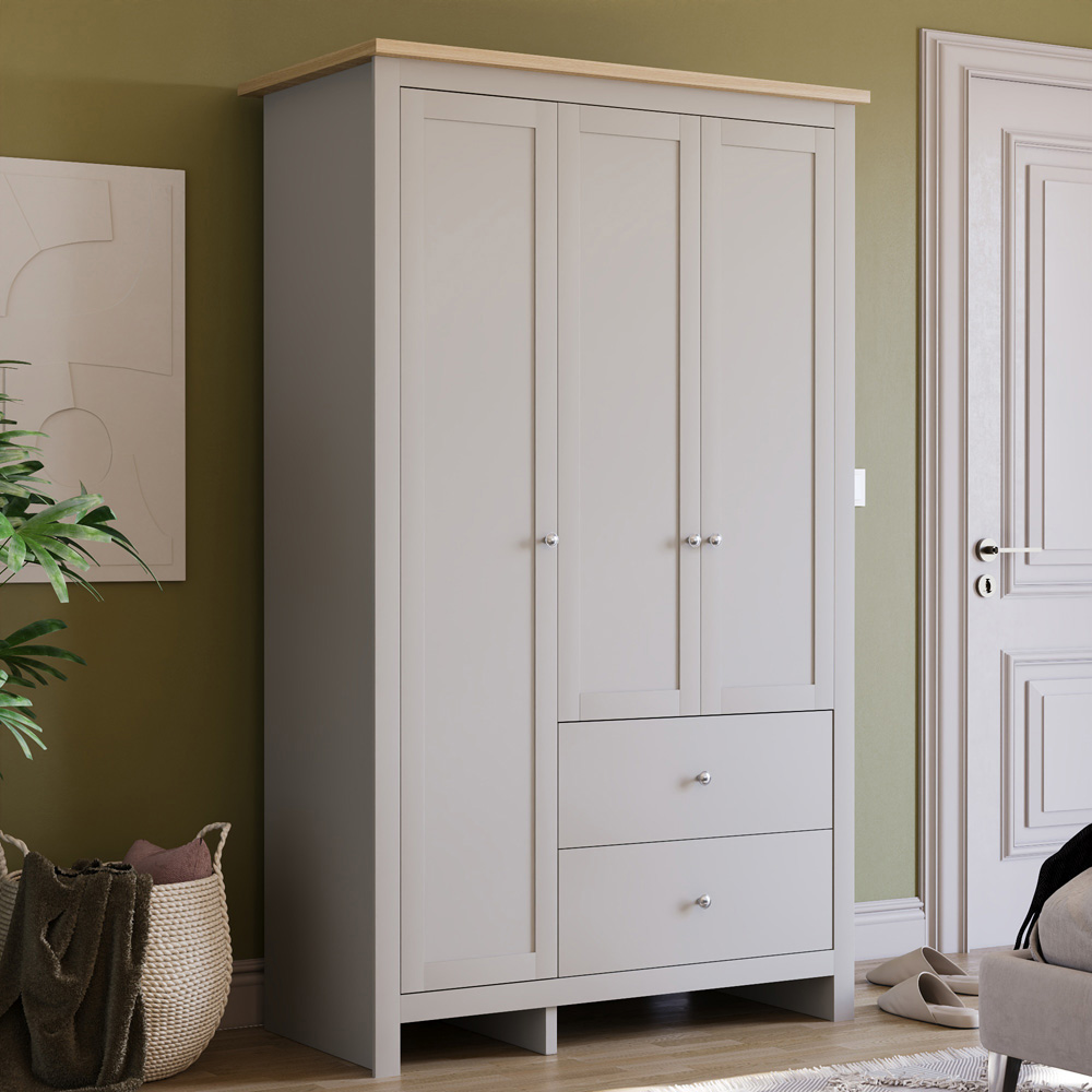 Grey 3 door discount wardrobe with drawers