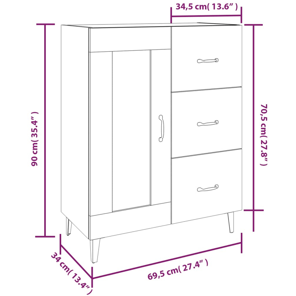 vidaXL Single Door 3 Drawer Smoked Oak Sideboard Image 9