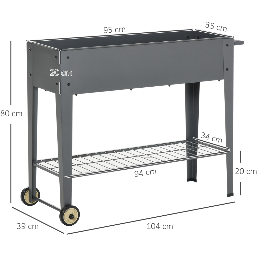 Outsunny Grey Raised Garden Bed with Wheels and Shelf 104 x 39 x 80cm Image 7