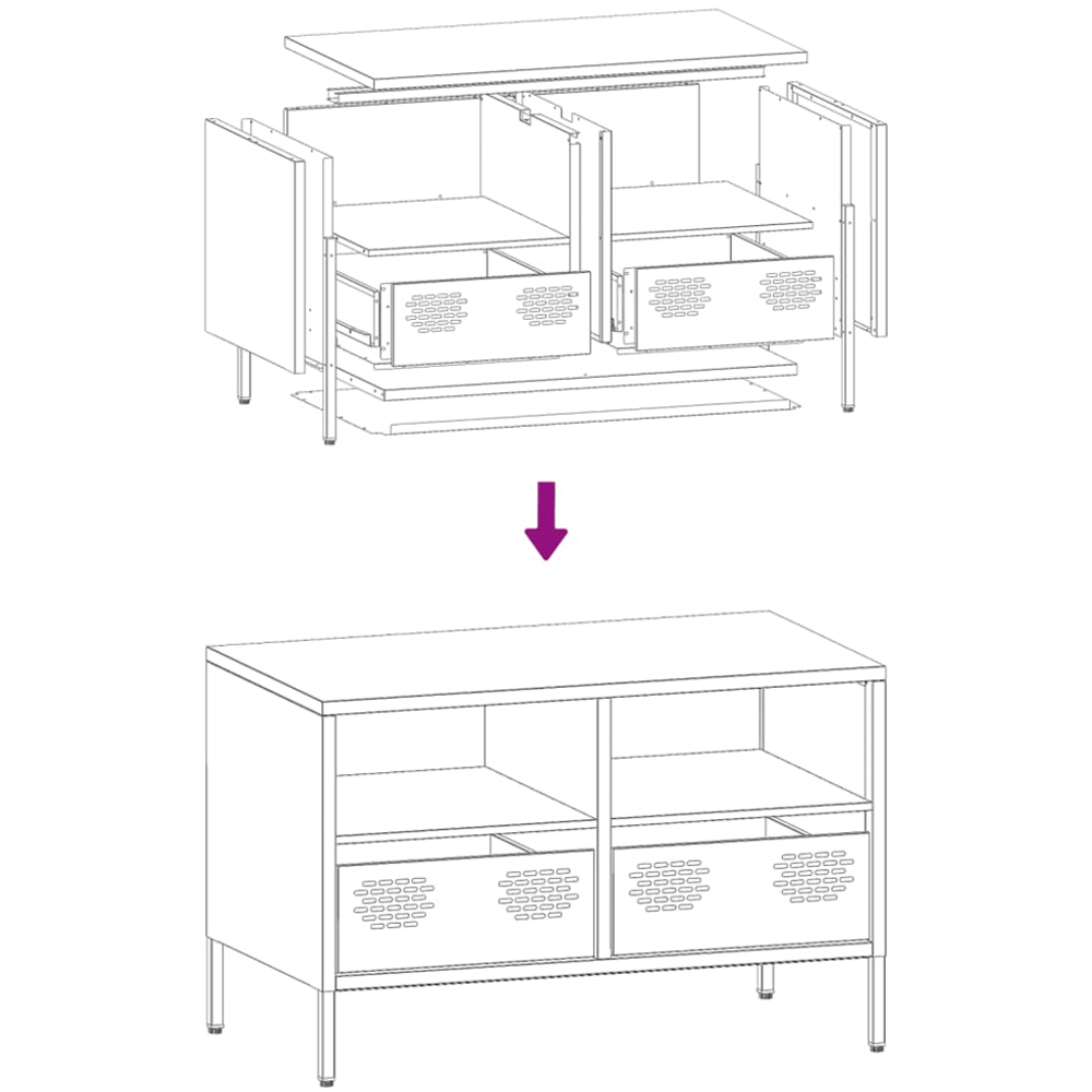 vidaXL 2 Drawer 2 Shelf Anthracite Steel TV Cabinet Image 9