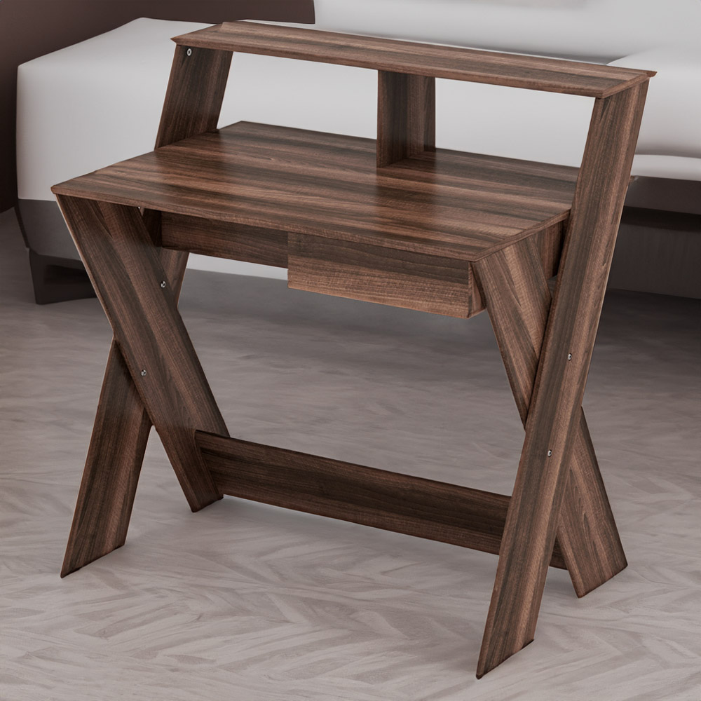 Costway Single Drawer Computer Desk Walnut Image 1