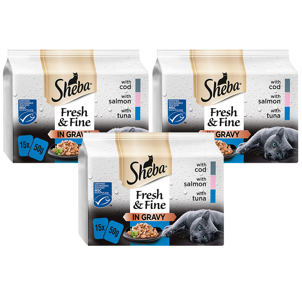 Sheba Fresh and Fine Fish in Gravy Cat Food Pouches 50g Case of 3 x 15 Pack Image 1