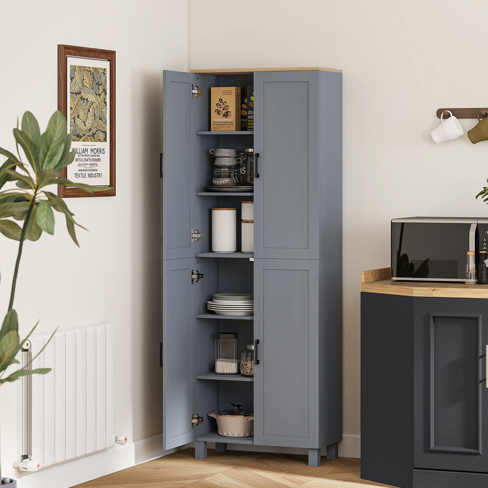 HOMCOM 4 Door Grey Kitchen Storage Cabinet Image 3