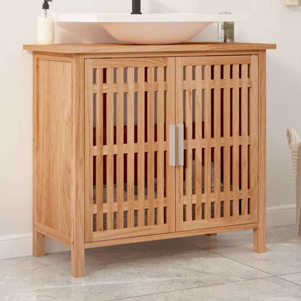 vidaXL 2 Door Solid Wood Walnut Bathroom Sink Cabinet Image 1